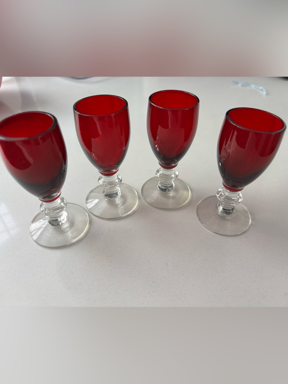 Vintage Ruby Red Duncan Miller Stemmed Glass Liqueur Glasses - Set of 4